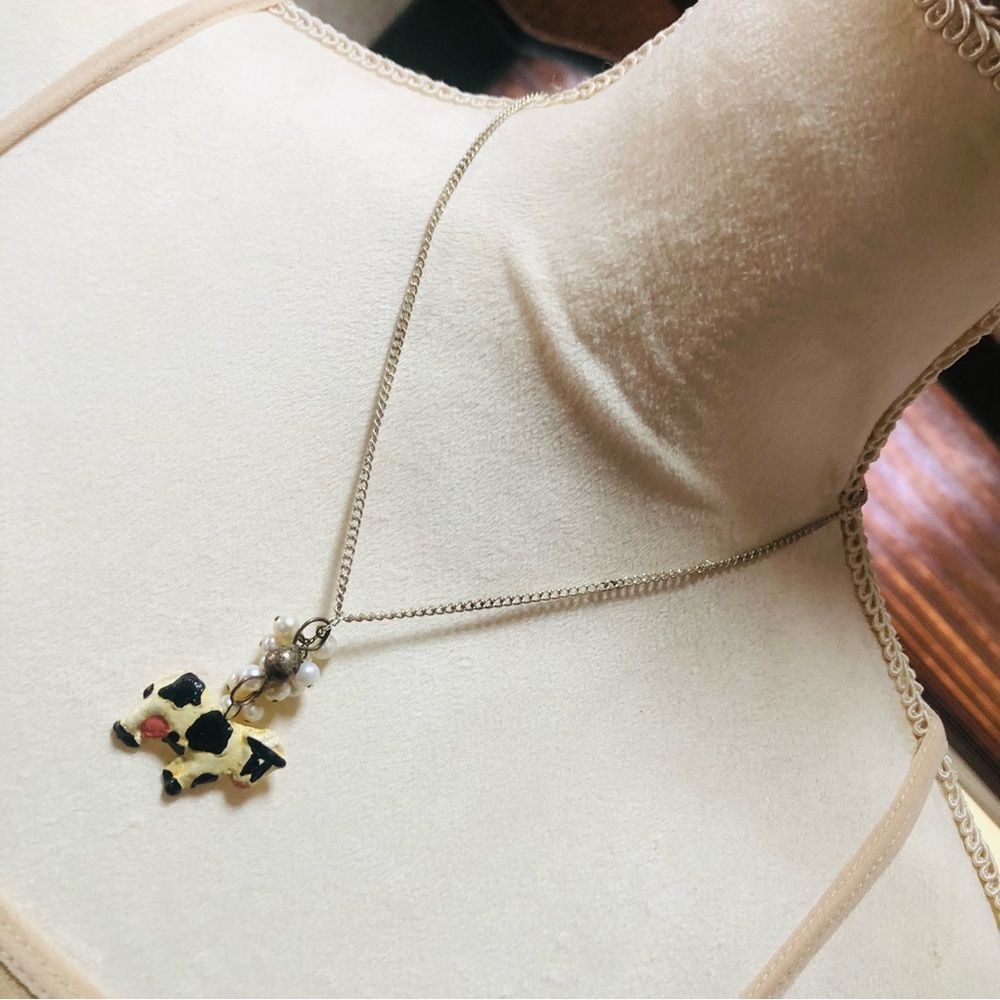 Hand crafted Bessie the cow pendant on chain necklace